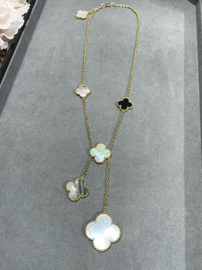 [LUXORA]CLOVER 6 MOTIF MOP ONYX GOLD NECKLACE