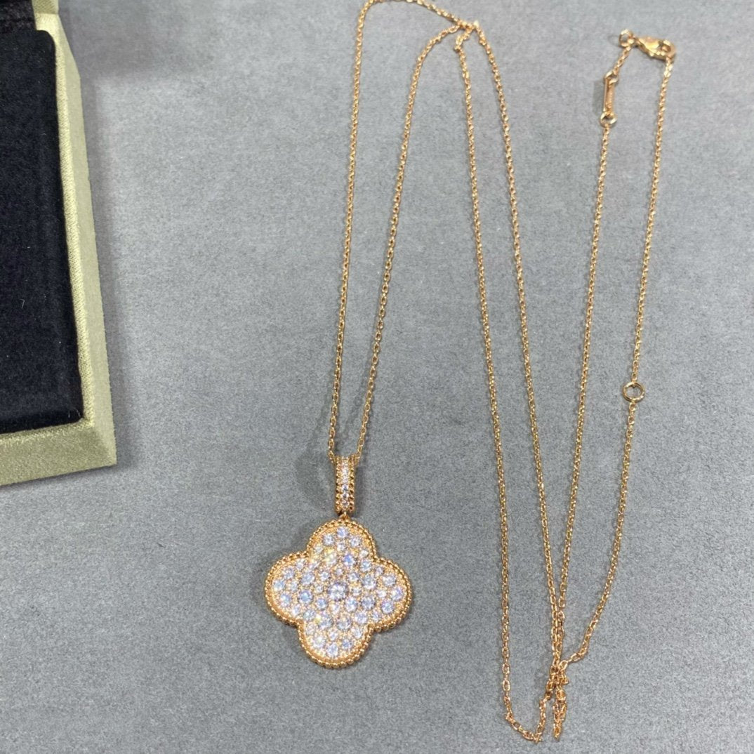 [LUXORA]CLOVER 25MM LARGE PEDANT DIAMOND PAVED LONG NECKLACE