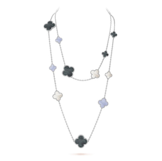 [LUXORA]CLOVER 16 MOTIV CHALCEDON MOP SILBER HALSKETTE