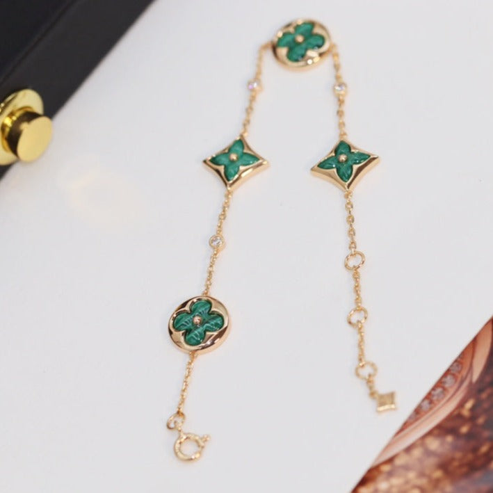 [LUXORA]STAR AND SUN 4 MOTIF PINK GOLD MALACHITE BRACELET