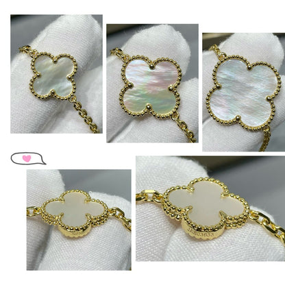 [LUXORA]CLOVER 16 MOTIF WHITE MOP GOLD NECKLACE