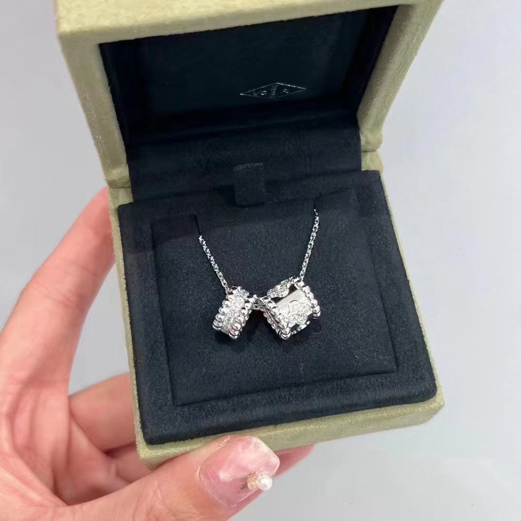 [LUXORA]PERLEE DOUBLE PENDANT SILVER DIAMOND NECKLACE