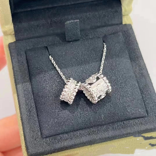 [LUXORA]PERLEE DOPPELTER ANHÄNGER SILBERNE DIAMANTENHALSKETTE