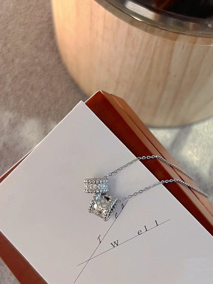 [LUXORA]PERLEE DOUBLE PENDANT SILVER DIAMOND NECKLACE