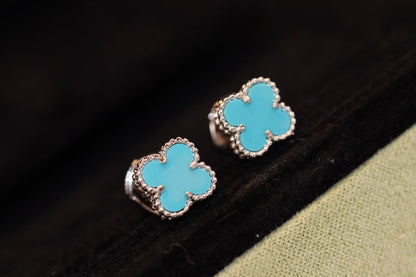 [LUXORA]CLOVER MINI TURQUOISE SILVER STUD EARRINGS