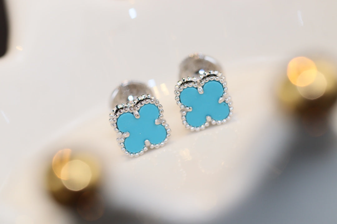 [LUXORA]CLOVER MINI TURQUOISE SILVER STUD EARRINGS