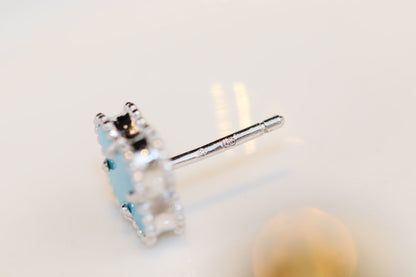 [LUXORA]CLOVER MINI TURQUOISE SILVER STUD EARRINGS