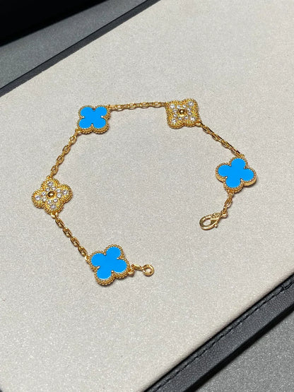 [LUXORA] CLOVER 5 MOTIF BLUE AGATE BRACELET COLLECTION