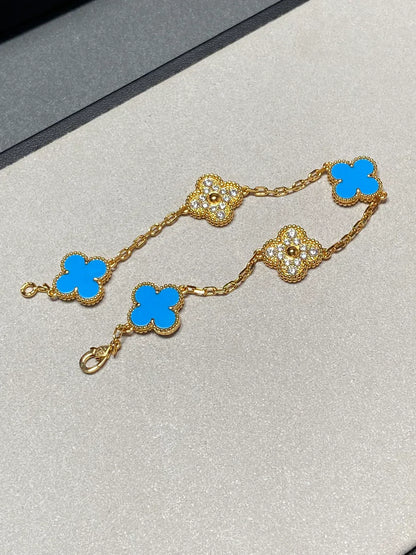 [LUXORA] CLOVER 5 MOTIF BLUE AGATE BRACELET COLLECTION