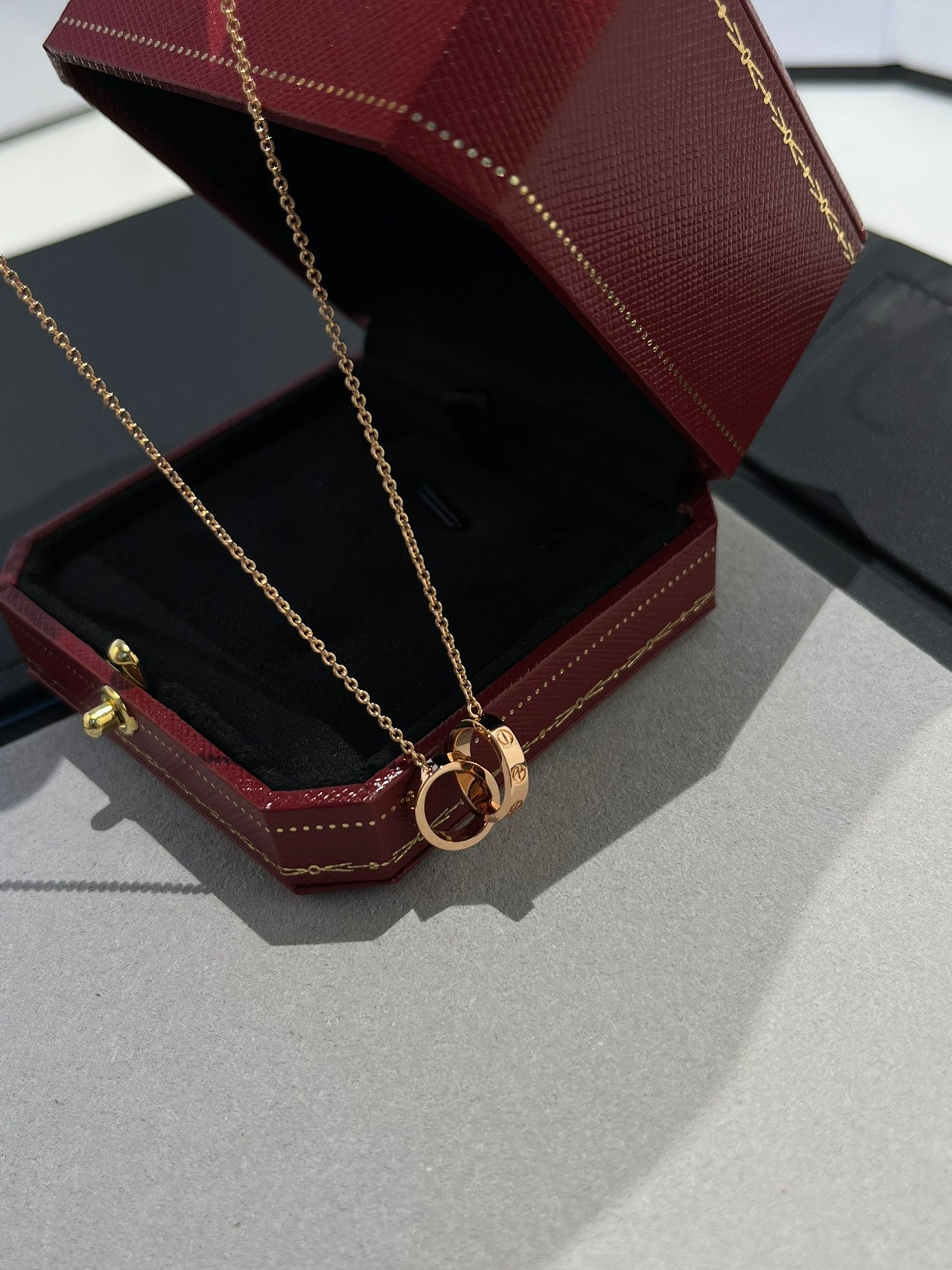 [LUXORA]LOVE NECKLACE DOUBLE RING PINK GOLD