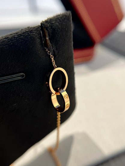 [LUXORA]LOVE NECKLACE DOUBLE RING PINK GOLD