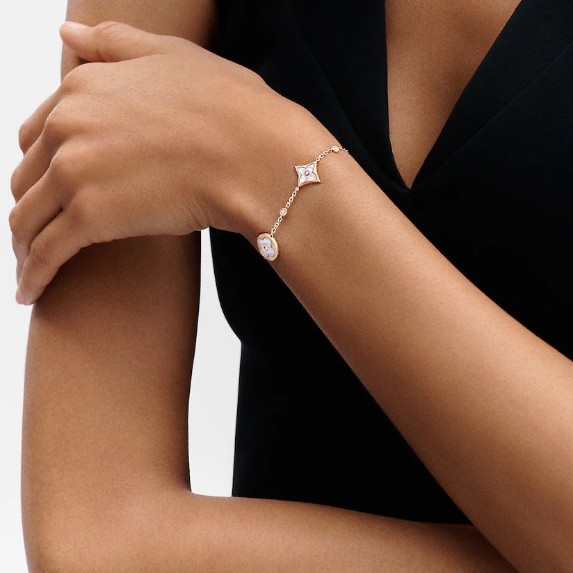 [LUXORA]STAR AND SUN 4 MOTIF WHITE MOP PINK GOLD BRACELET