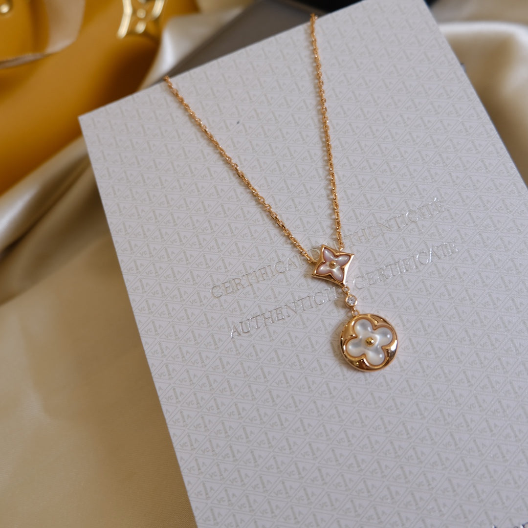 [LUXORA]STAR AND SUN WHITE MOP 2 MOTIF PINK GOLD NECKLACE