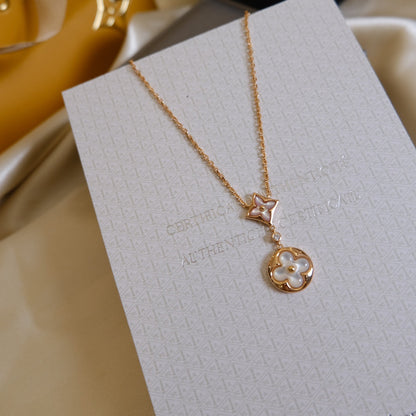 [LUXORA]STAR AND SUN WHITE MOP 2 MOTIF PINK GOLD NECKLACE