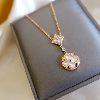 [LUXORA]STAR AND SUN WHITE MOP 2 MOTIF PINK GOLD NECKLACE