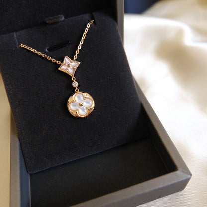 [LUXORA]STAR AND SUN WHITE MOP 2 MOTIF PINK GOLD NECKLACE