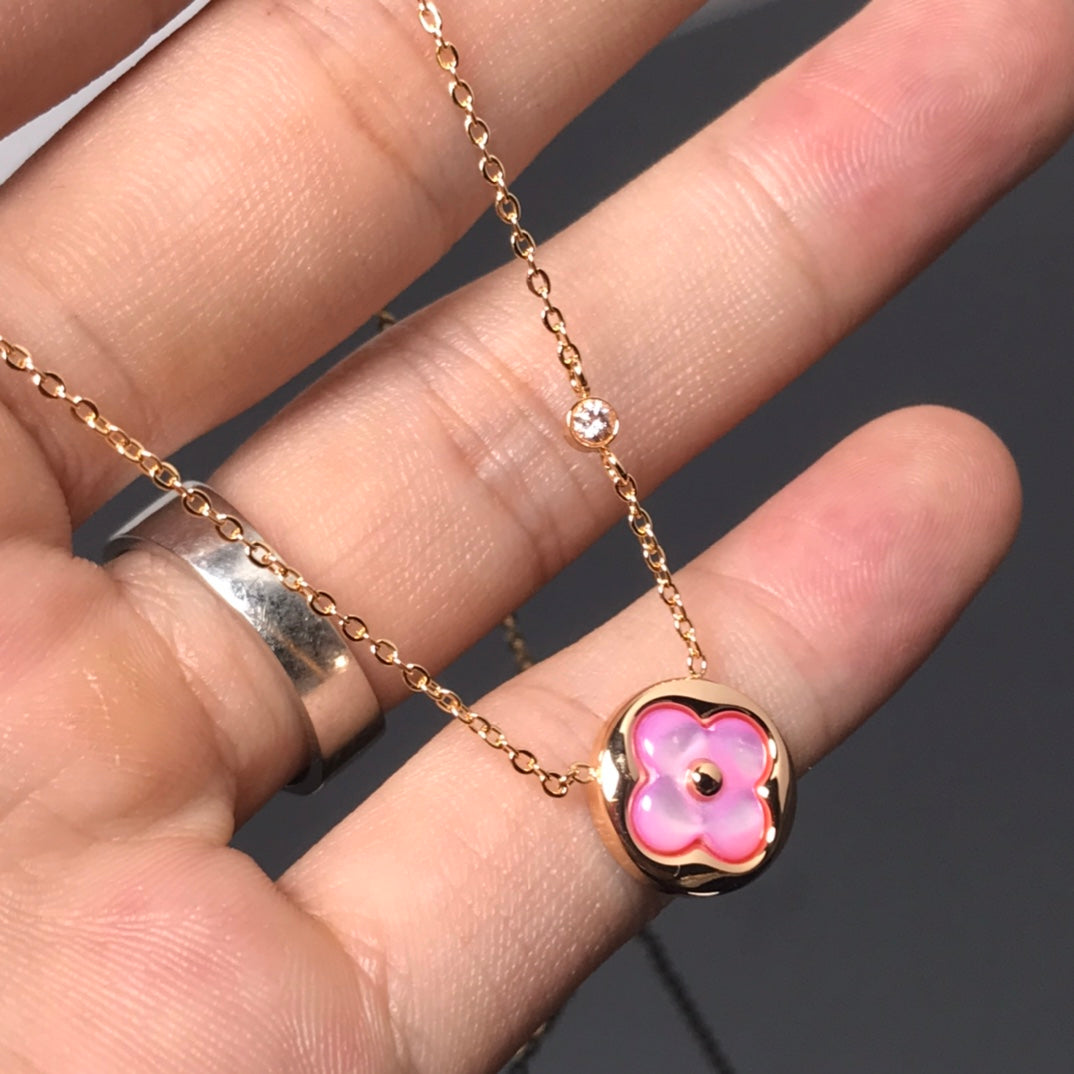 [LUXORA]COLOR BLOSSOM PINK MOP SUN GOLD NECKLACE