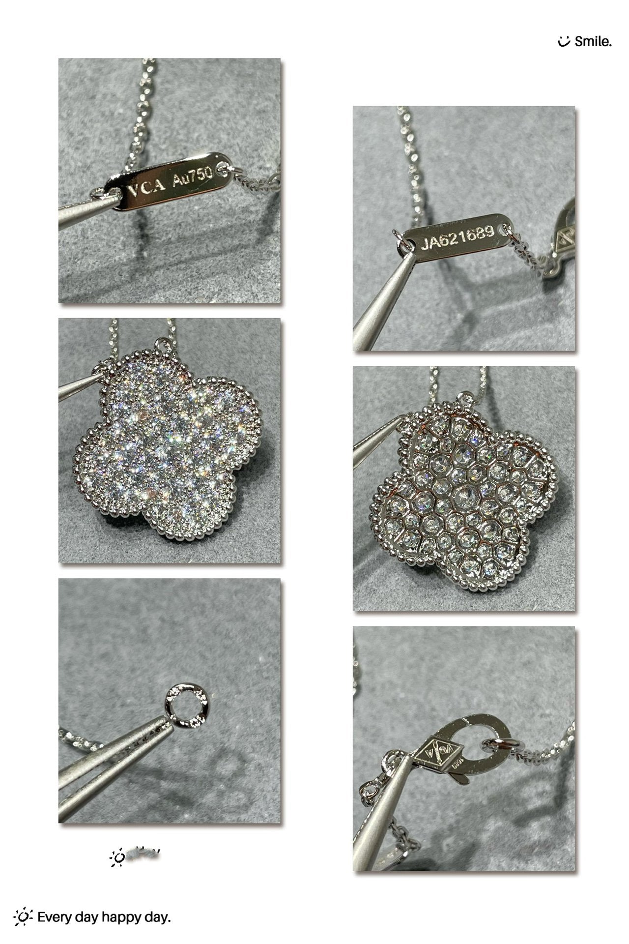 [LUXORA]CLOVER 25MM LARGE PENDANT DIAMOND PAVED SILVER NECKLACE