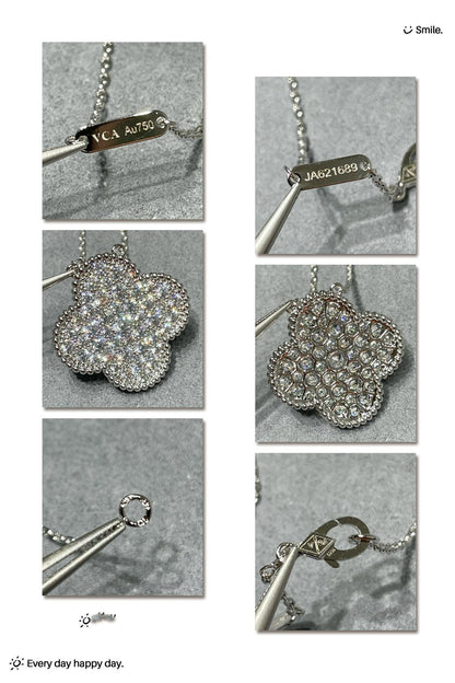 [LUXORA]CLOVER 25MM LARGE PENDANT DIAMOND PAVED SILVER NECKLACE