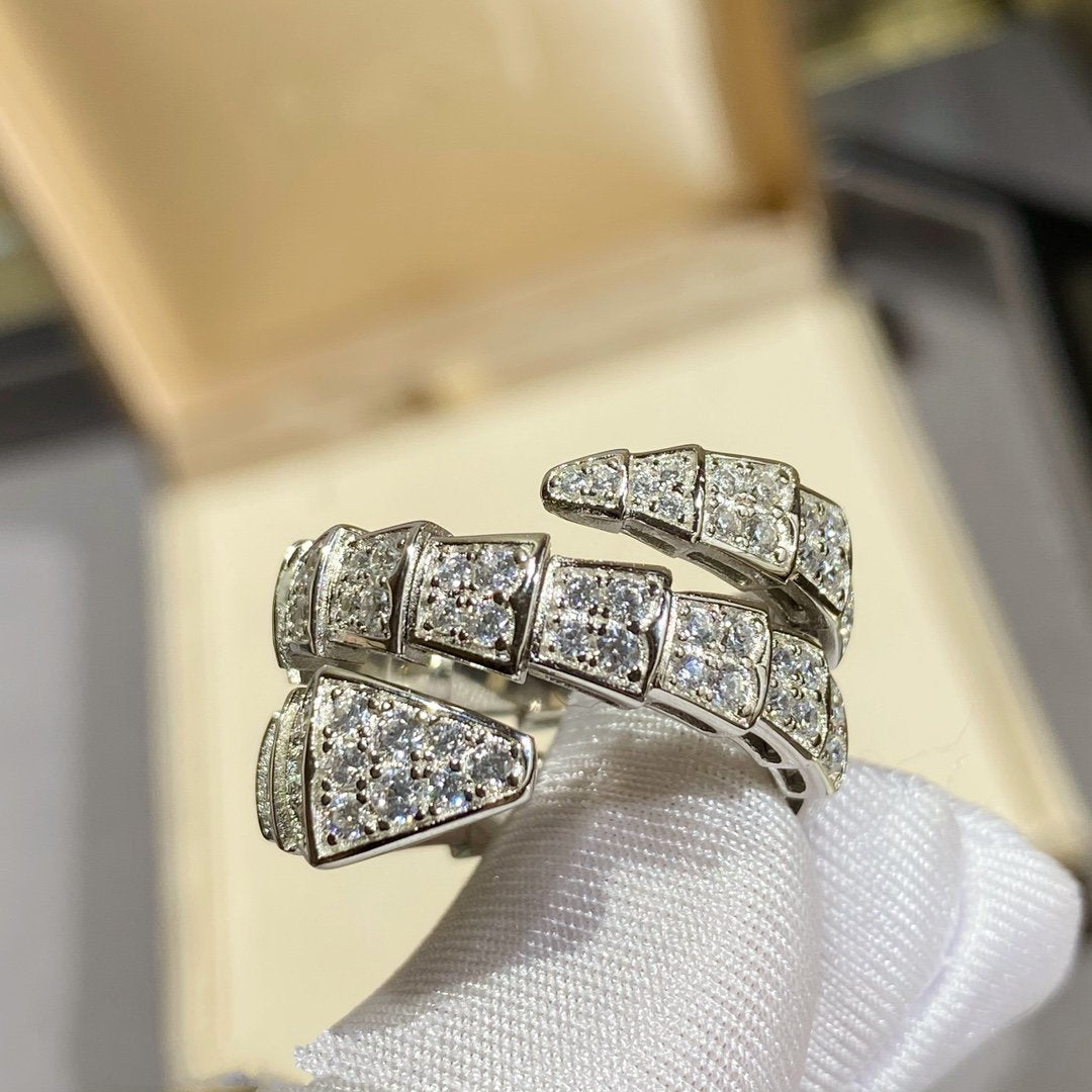 [LUXORA]SERPENTI DOUBLE RING SILVER DIAMOND PAVED