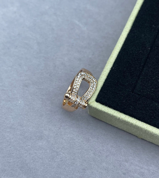 [LUXORA]Wide Hoof-Shaped Diamond-Studded Ring