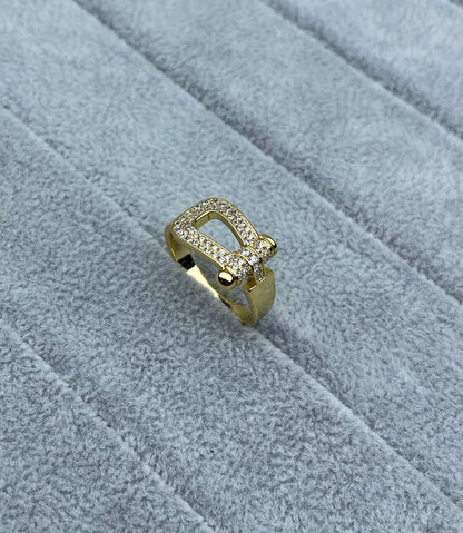 [LUXORA]Wide Hoof-Shaped Diamond-Studded Ring