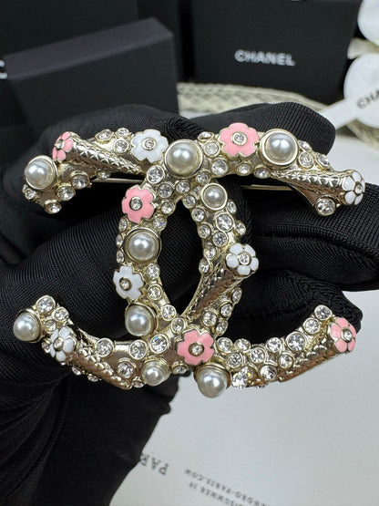 [LUXORA]26C Pink-White Enamel Ice Cream Cone Double C Brooch