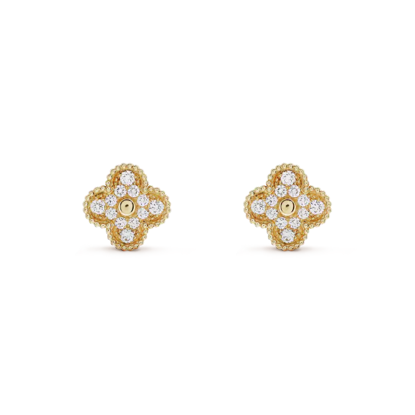 [LUXORA]CLOVER MEDIUM 1 MOTIFS FUll DIAMOND EARRINGS