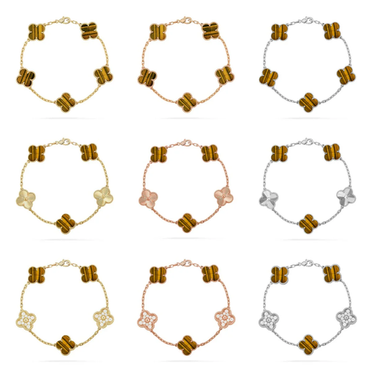 [LUXORA] CLOVER 5 MOTIFS TIGER EYE BRACELET COLLECTION