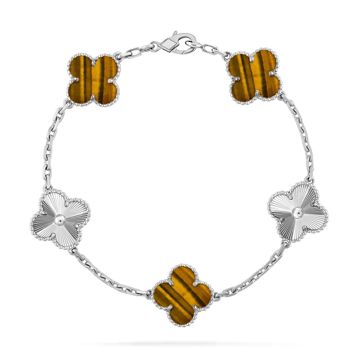 [LUXORA] CLOVER 5 MOTIFS TIGER EYE BRACELET COLLECTION