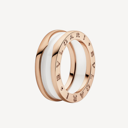 [LUXORA]ZERO 1 TWO-BAND LOOPS AND WHITE CERAMIC SPIRAL PINK GOLD RING