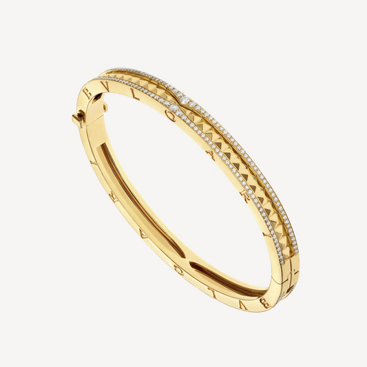 [LUXORA]ZERO 1 SPIRAL AND PAVED DIAMOND GOLD BRACELET
