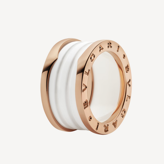 [LUXORA]ZERO 1 FOUR-BAND LOOPS AND WHITE CERAMIC SPIRAL PINK GOLD RING