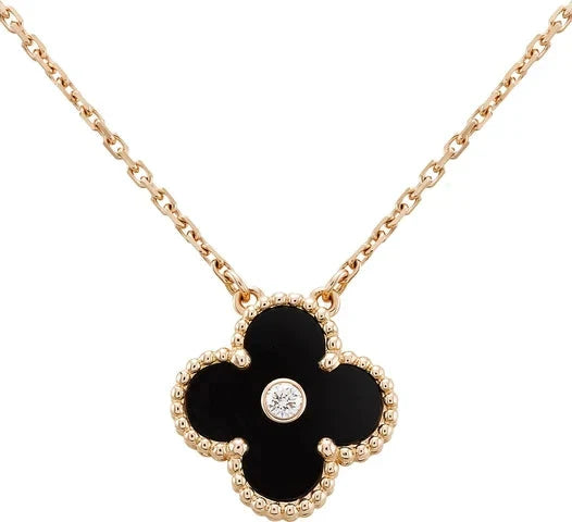 [LUXORA]CLOVER 15MM DIAMANT ONYX-HALSKETTE