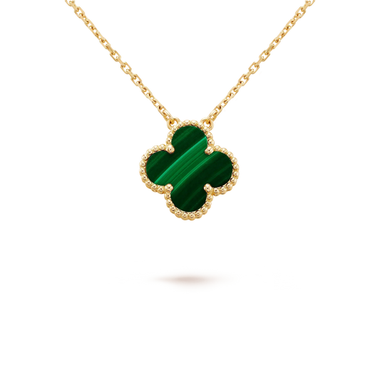 [LUXORA]CLOVER 15MM MALACHIT EINZELBLUME HALSKETTE