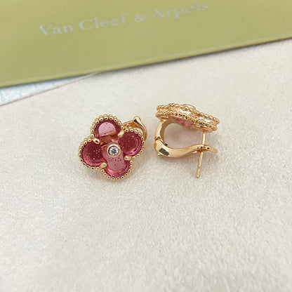 [⭐JeweliWhal]2026 NEW  CLOVER 1 MOTIFPINK ENAMEL STUD EARRINGS WITH DIAMONDS2