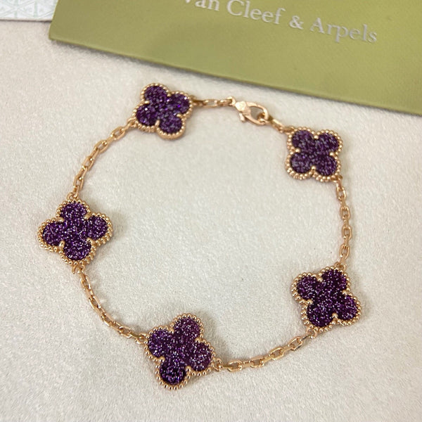 [⭐JeweliWhal]NEW PURPLE SAND-GOLD FOUR-LEAF CLOVER 5-FLOWER BRACELET