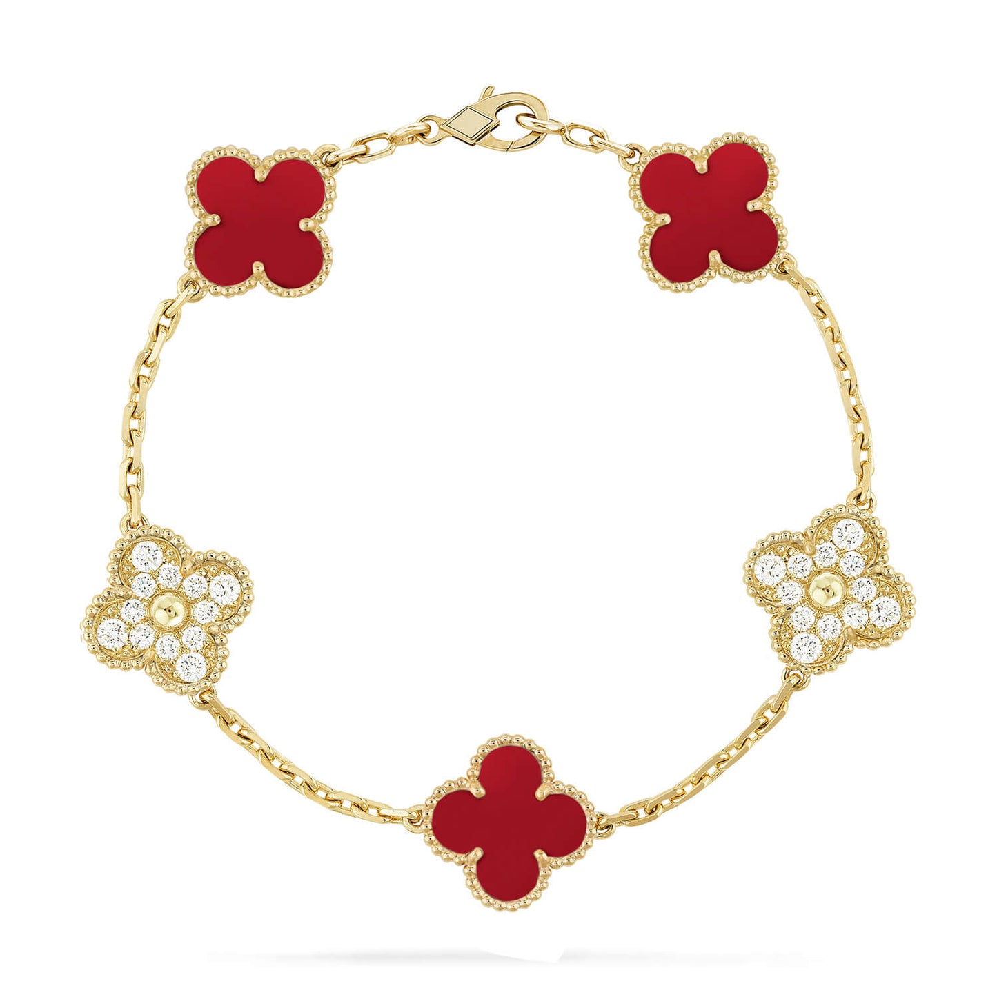 [LUXORA] CLOVER 5 MOTIF RED CORNELIAN BRACELET COLLECTION