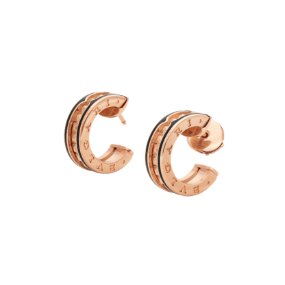 [LUXORA]ZERO 1 ROCK PINK GOLD EARRINGS WITH STUDDED SPIRAL AND BLACK CERAMIC