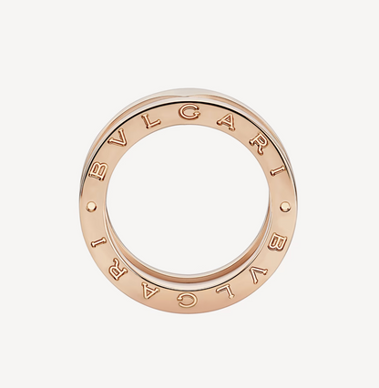 [LUXORA]ZERO 1 TWO-BAND LOOPS AND WHITE CERAMIC SPIRAL PINK GOLD RING