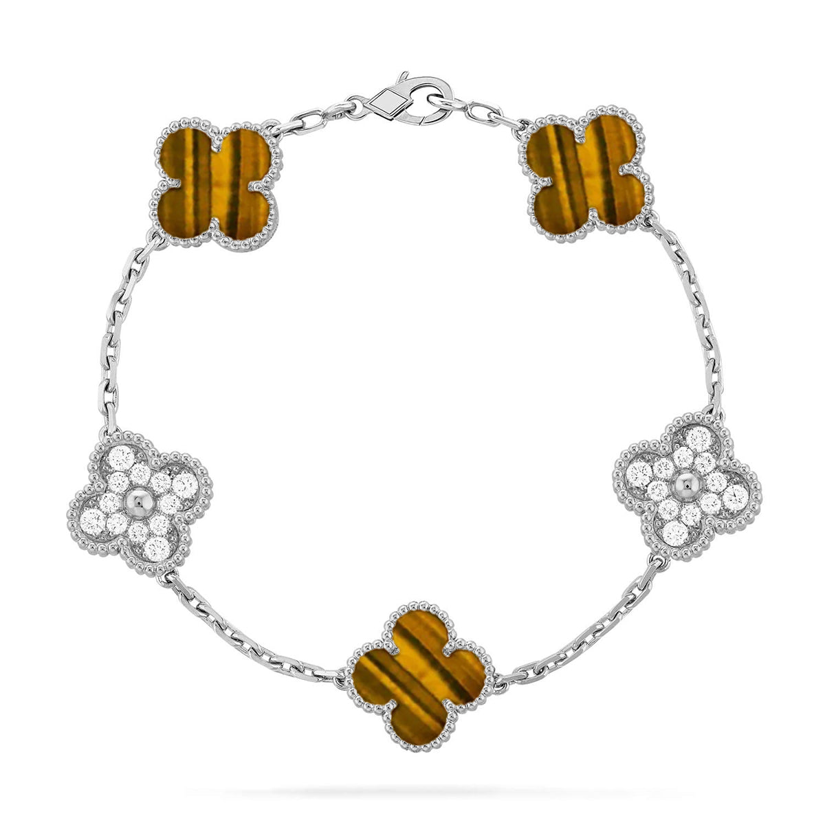 [LUXORA] CLOVER 5 MOTIFS TIGER EYE BRACELET COLLECTION