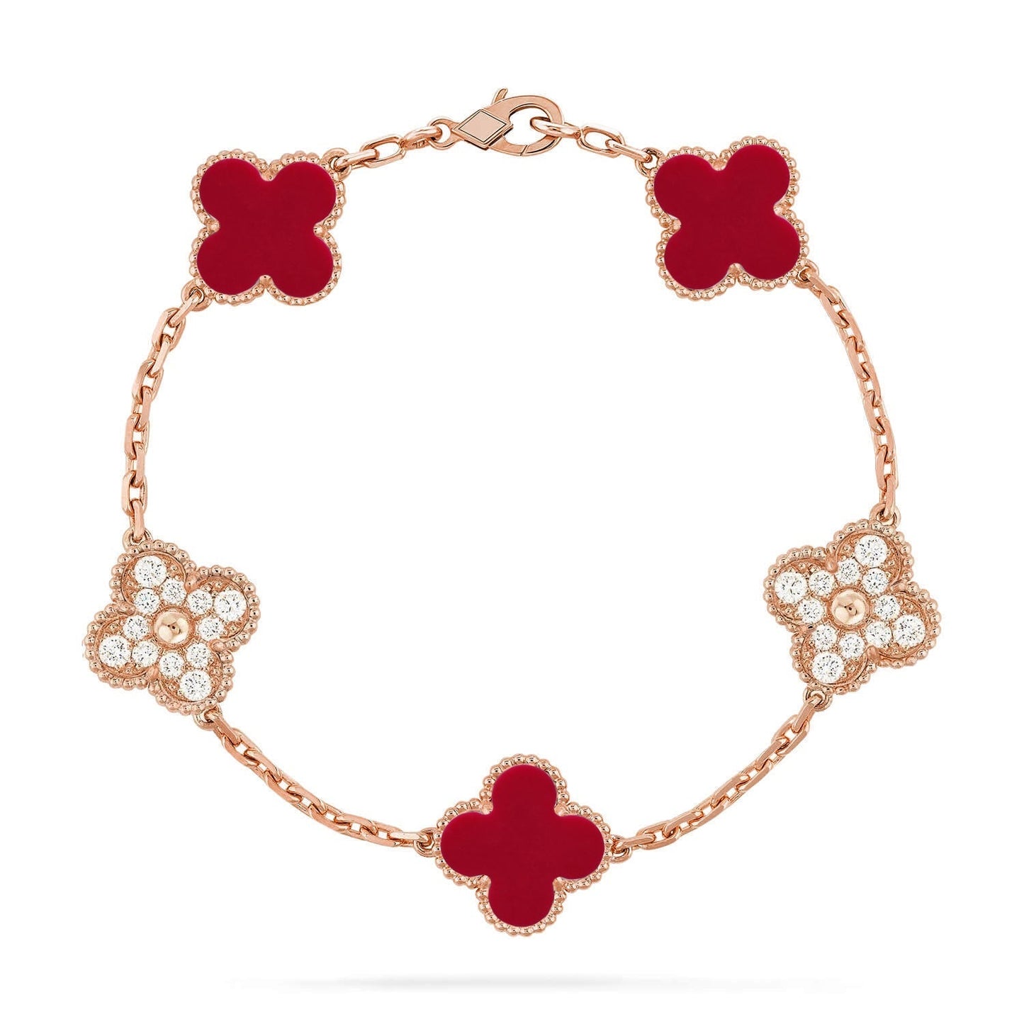 [LUXORA] CLOVER 5 MOTIF RED CORNELIAN BRACELET COLLECTION