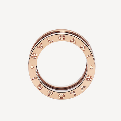 [LUXORA]ZERO 1 FOUR-BAND LOOPS AND BLACK CERAMIC SPIRAL PINK GOLD RING
