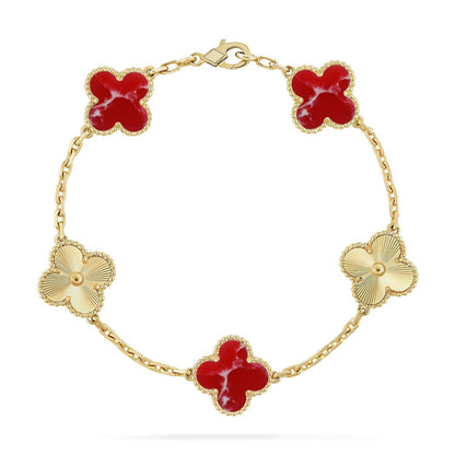 [LUXORA]CLOVER 5 MOTIF RED PATTERN BRACELET COLLECTION