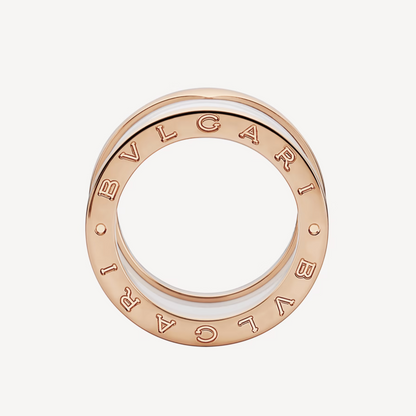 [LUXORA]ZERO 1 FOUR-BAND LOOPS AND WHITE CERAMIC SPIRAL PINK GOLD RING