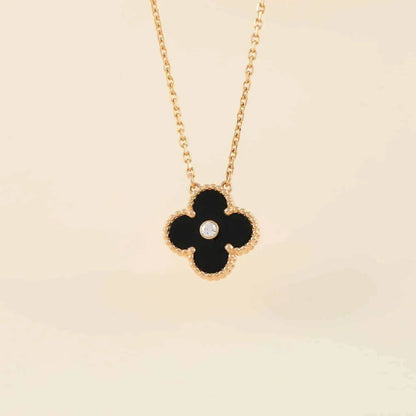 [LUXORA]CLOVER 15MM DIAMOND ONYX NECKLACE