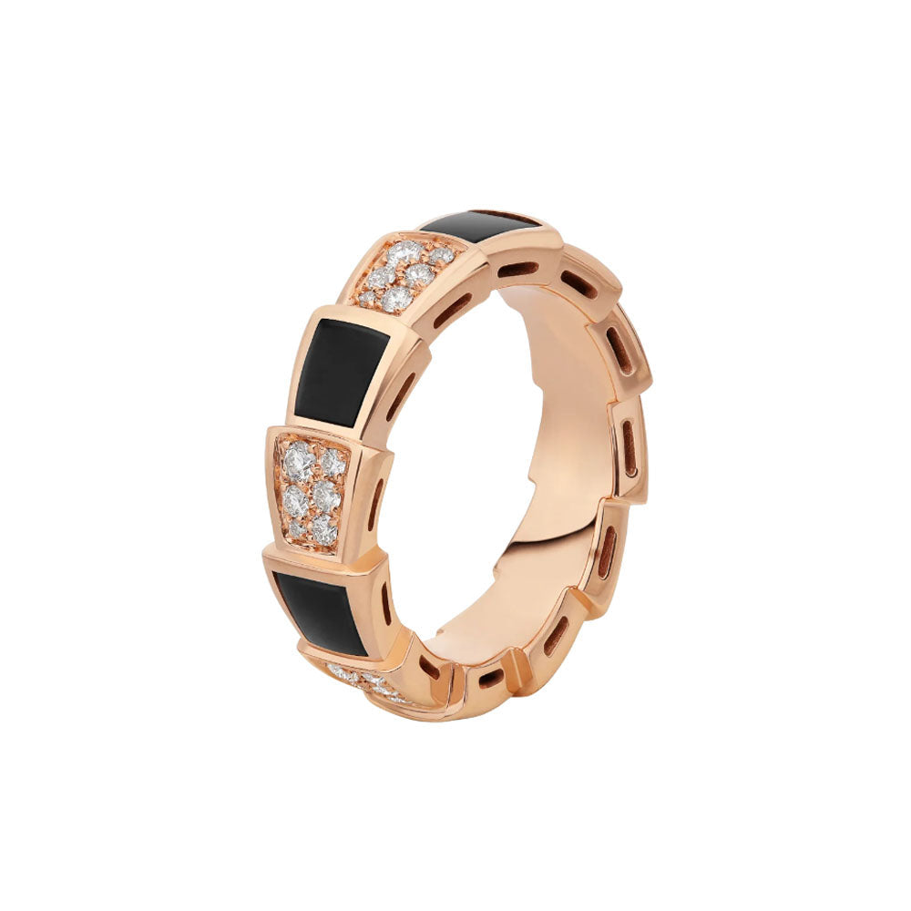 [LUXORA]SERPENTI RING PINK GOLD BLACK MOP DIAMOND PAVED 4MM