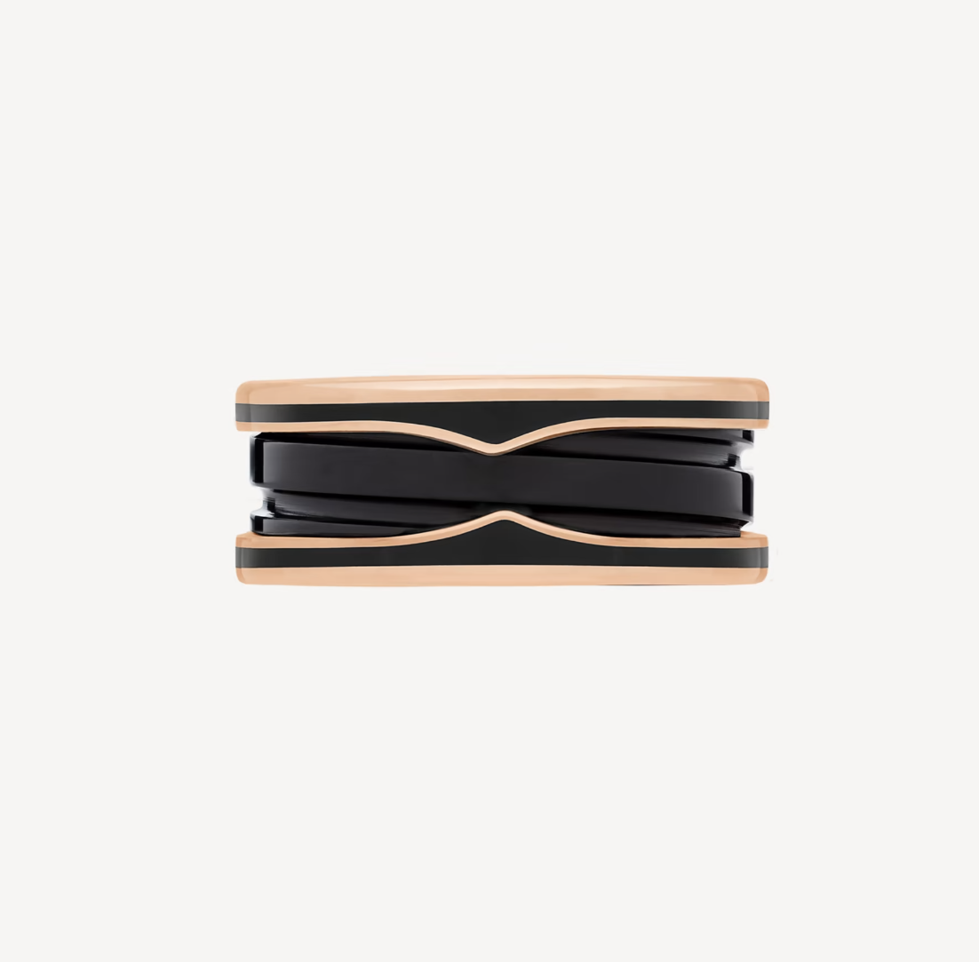[LUXORA]ZERO 1 TWO-BAND WITH MATTE BLACK CERAMIC PINK GOLD RING