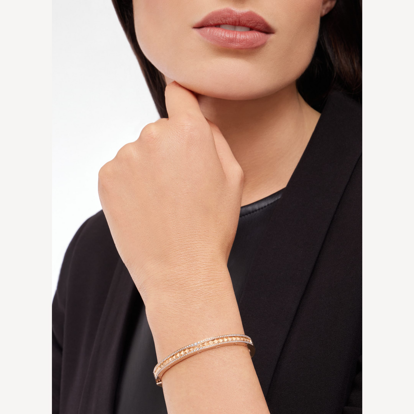 [LUXORA]ZERO 1 SPIRAL AND PAVED DIAMOND PINK GOLD BRACELET