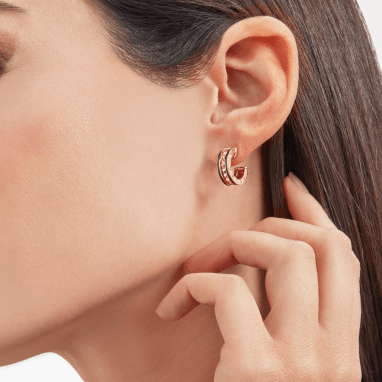 [LUXORA]ZERO 1 ROCK PINK GOLD EARRINGS WITH STUDDED SPIRAL AND BLACK CERAMIC